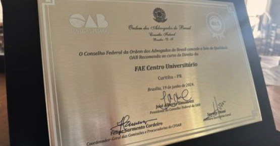 O  curso de Direito da FAE recebeu novamente o selo de qualidade da OAB. Saiba mais sobre nosso reconhecimento nesta matéria.