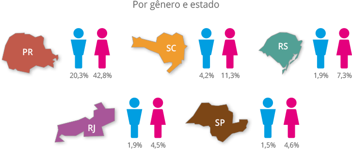 Imagem onde mostra o perfil dos funcionários da AFESBJ por gênero e estado